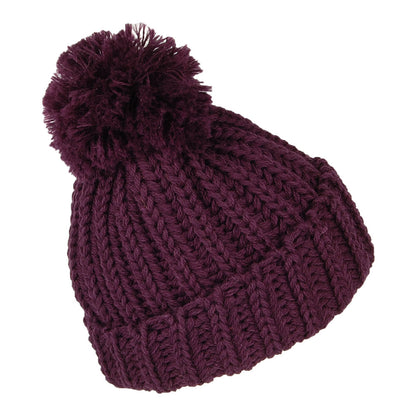 Bonnet à Pompon et Revers en Laine Anglaise Grosse Maille prune HIGHLAND 2000