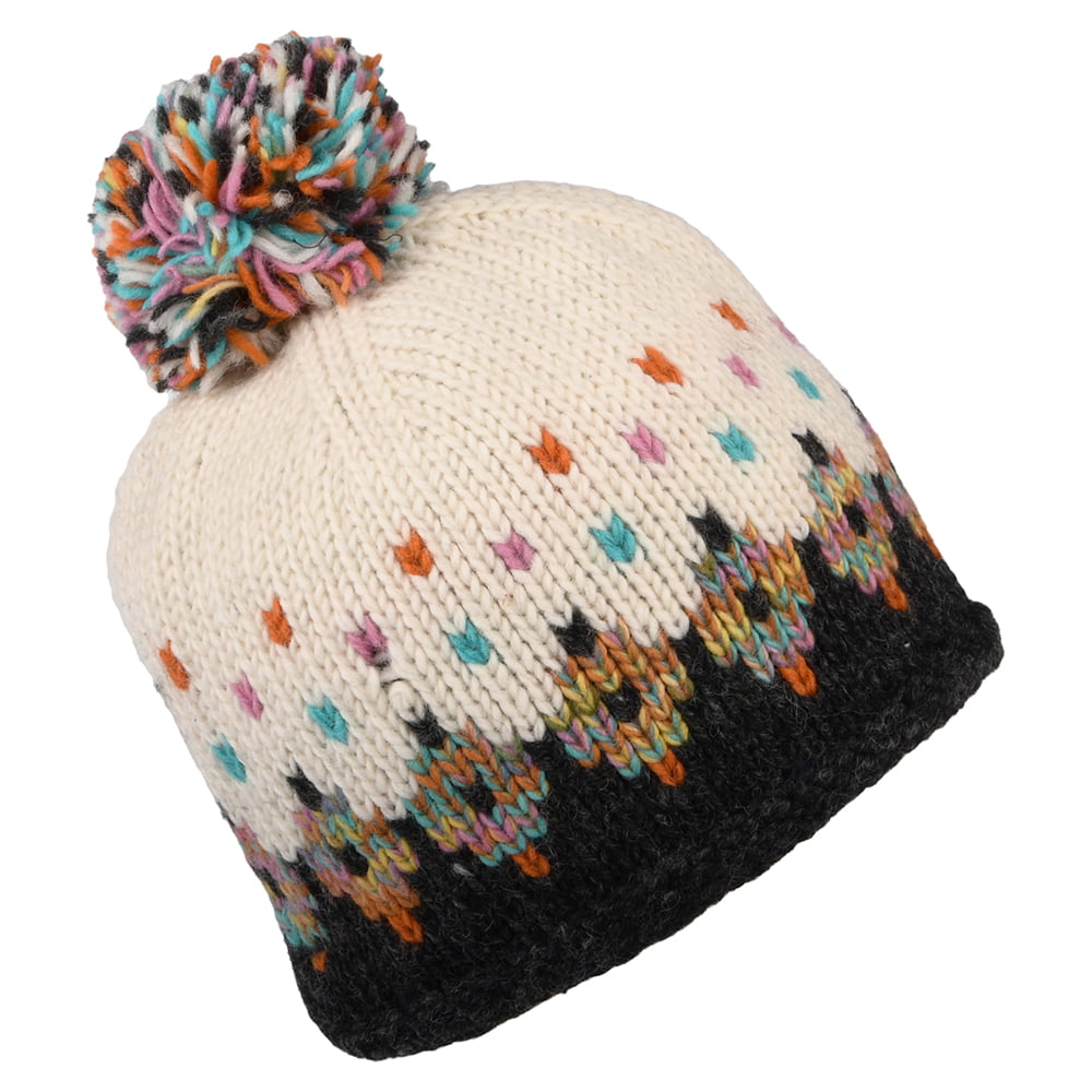Bonnet à Pompon Fair Isle Snowy crème-anthracite KUSAN