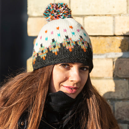 Bonnet à Pompon Fair Isle Snowy crème-anthracite KUSAN