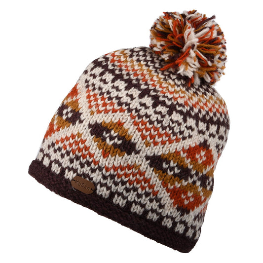 Bonnet à Pompon Fair Isle Larges Losanges orange-multi KUSAN