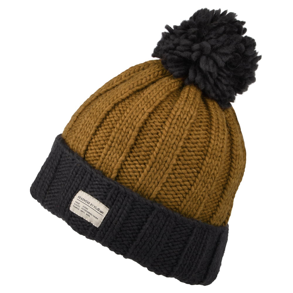 Bonnet à Pompon Côtelé Turn Up gris-beige sable KUSAN