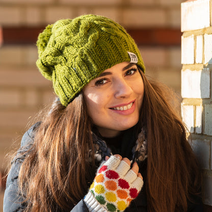 Bonnet Long à Pompon olive KUSAN