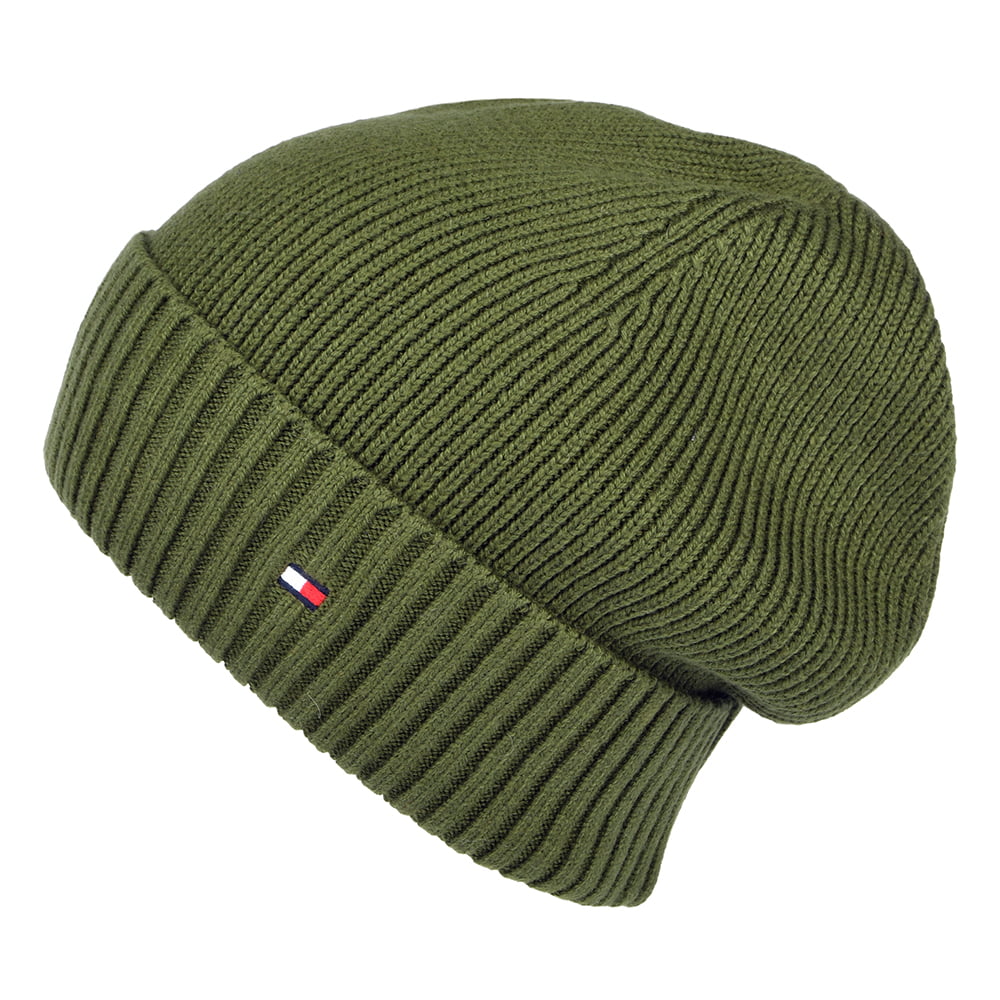Bonnet en Cotton et Cachemire Pima Essential Flag vert militaire TOMMY HILFIGER
