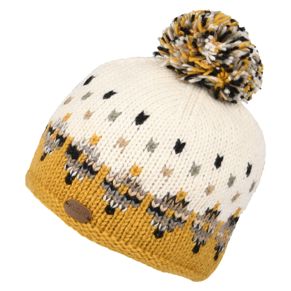 Bonnet à Pompon Fair Isle Snowy crème-jaune KUSAN