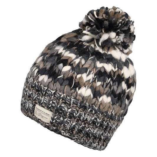 Bonnet à Pompon en Laine Irrégulière noir-blanc KUSAN