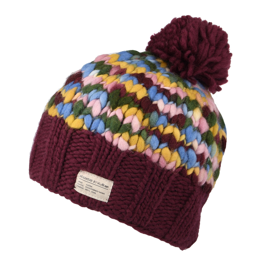 Bonnet à Pompon Grosse Maille vin-multi KUSAN