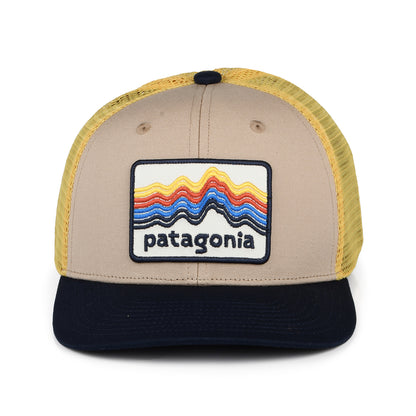 Casquette Trucker Enfant en Coton Bio Ridge Rise Stripe beige sable-bleu marine-jaune PATAGONIA