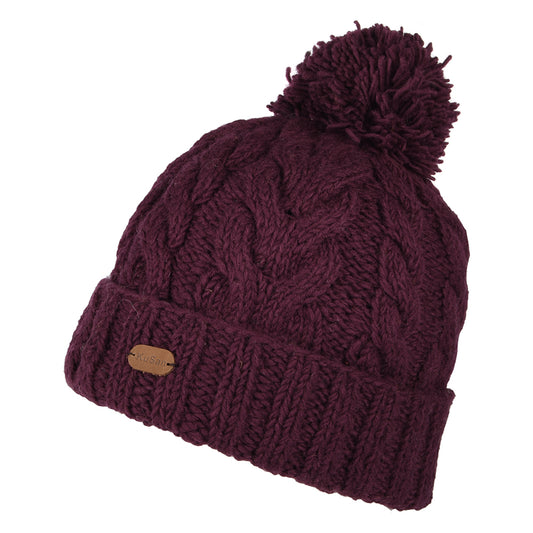 Bonnet à Pompon à Torsades à Revers groseille KUSAN