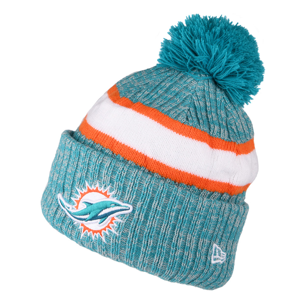 Bonnet à Pompon NFL Sideline Sport Knit Miami Dolphins bleu sarcelle-orange NEW ERA
