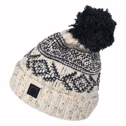 Bonnet à Pompon Fair Isle avoine-bleu marine FAILSWORTH