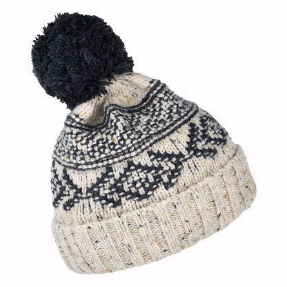 Bonnet à Pompon Fair Isle avoine-bleu marine FAILSWORTH