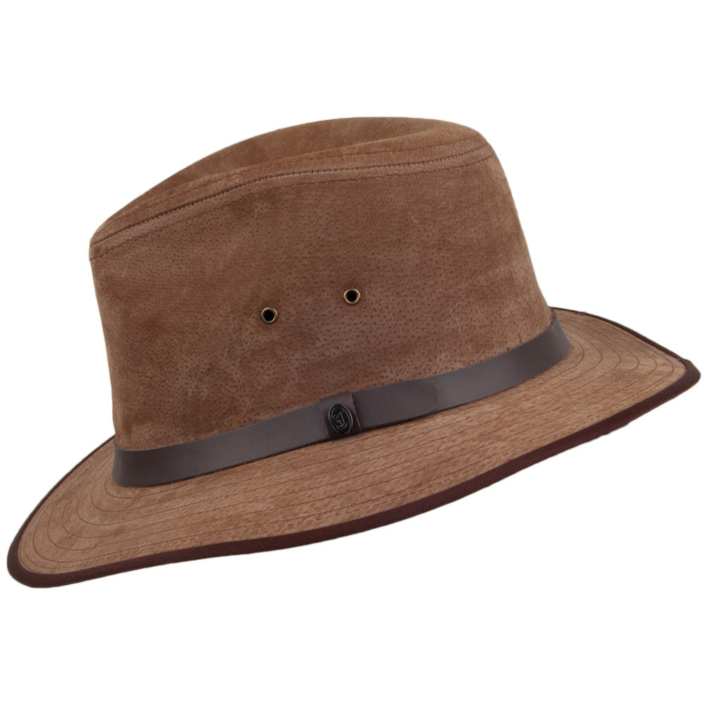 Chapeau Fedora Safari en Cuir Nubuck marron JAXON & JAMES - VENTE EN GROS