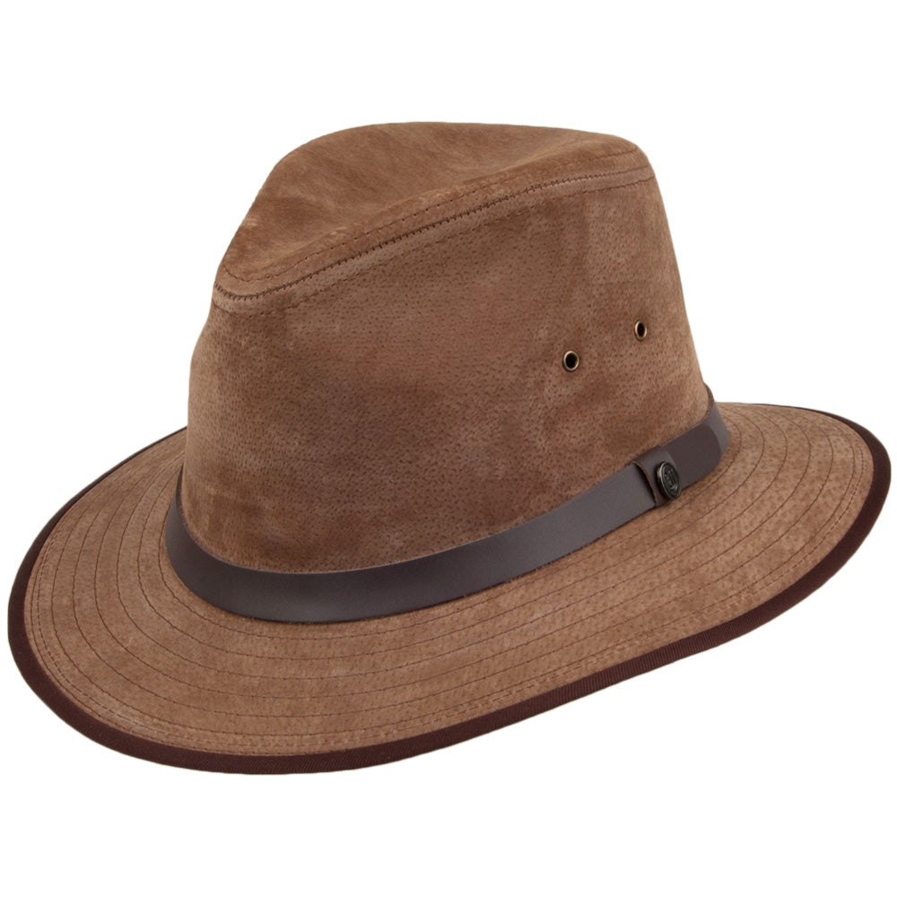 Chapeau Fedora Safari en Cuir Nubuck marron JAXON & JAMES - VENTE EN GROS