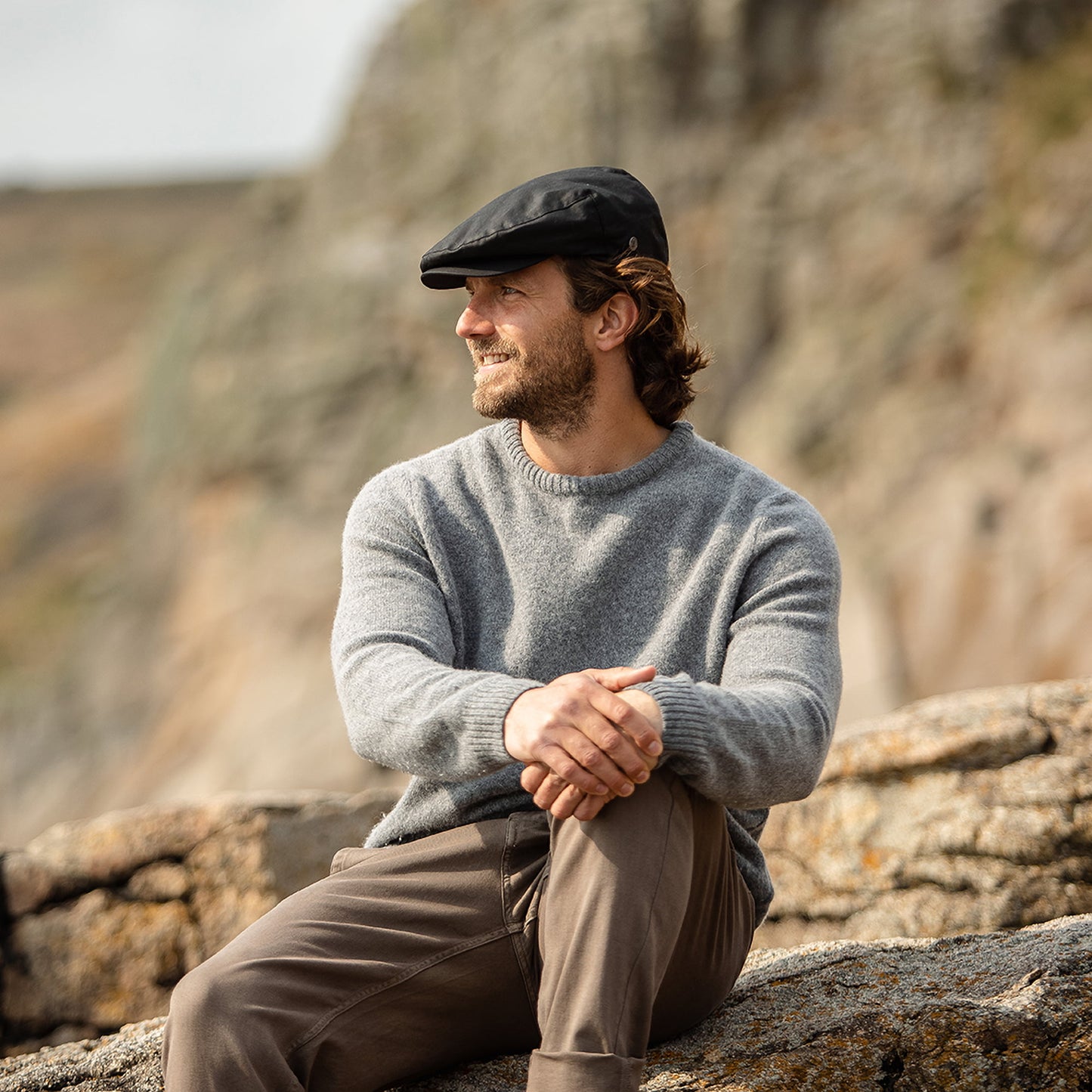 Casquette Plate en Coton Ciré British Millerain noir JAXON & JAMES - VENTE EN GROS