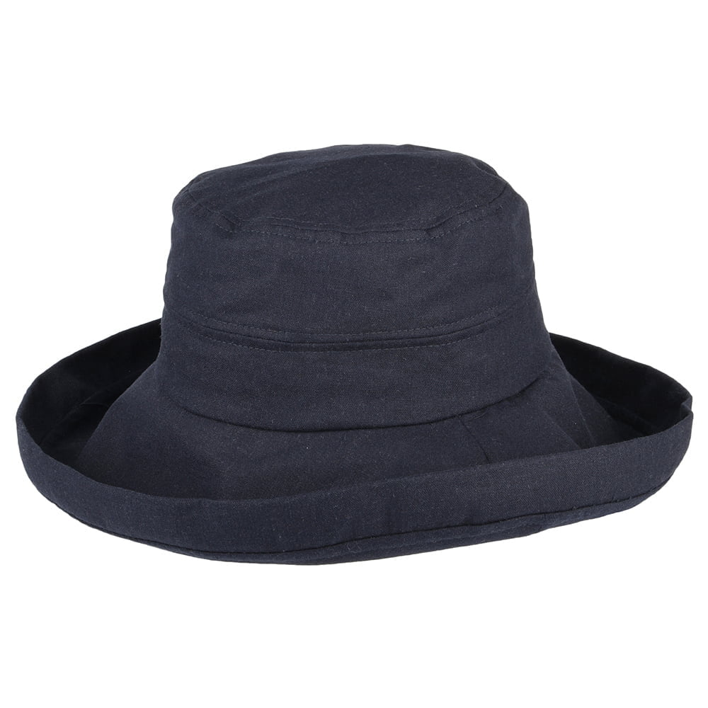 Chapeau Été Lin Pliable Lily bleu marine SUR LA TÊTE - VENTE EN GROS